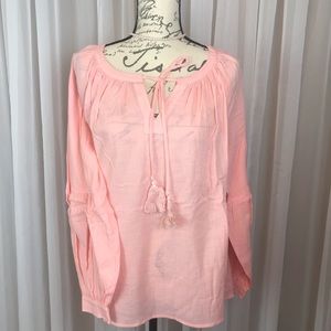 NWT Very J Boho Peasant Blush Blouse Sz L